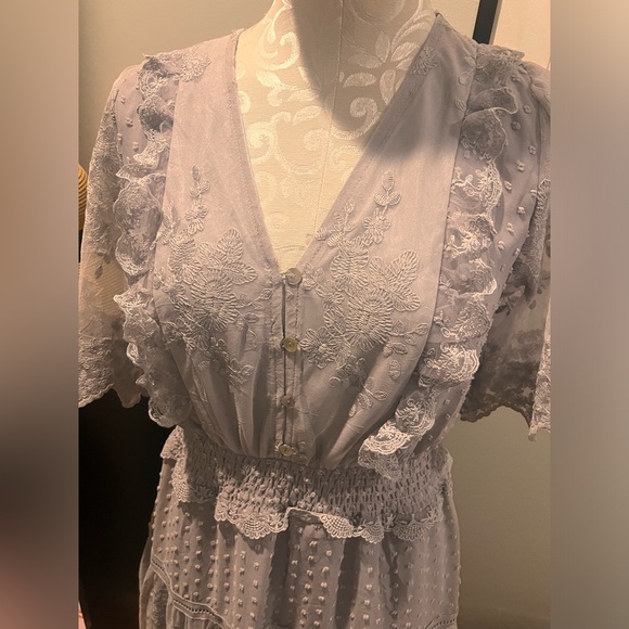 Happy sailed GRAY Maxi Dress with Lace Ruffle | Bohemian - NWOT Size Large - Picture 8 of 10